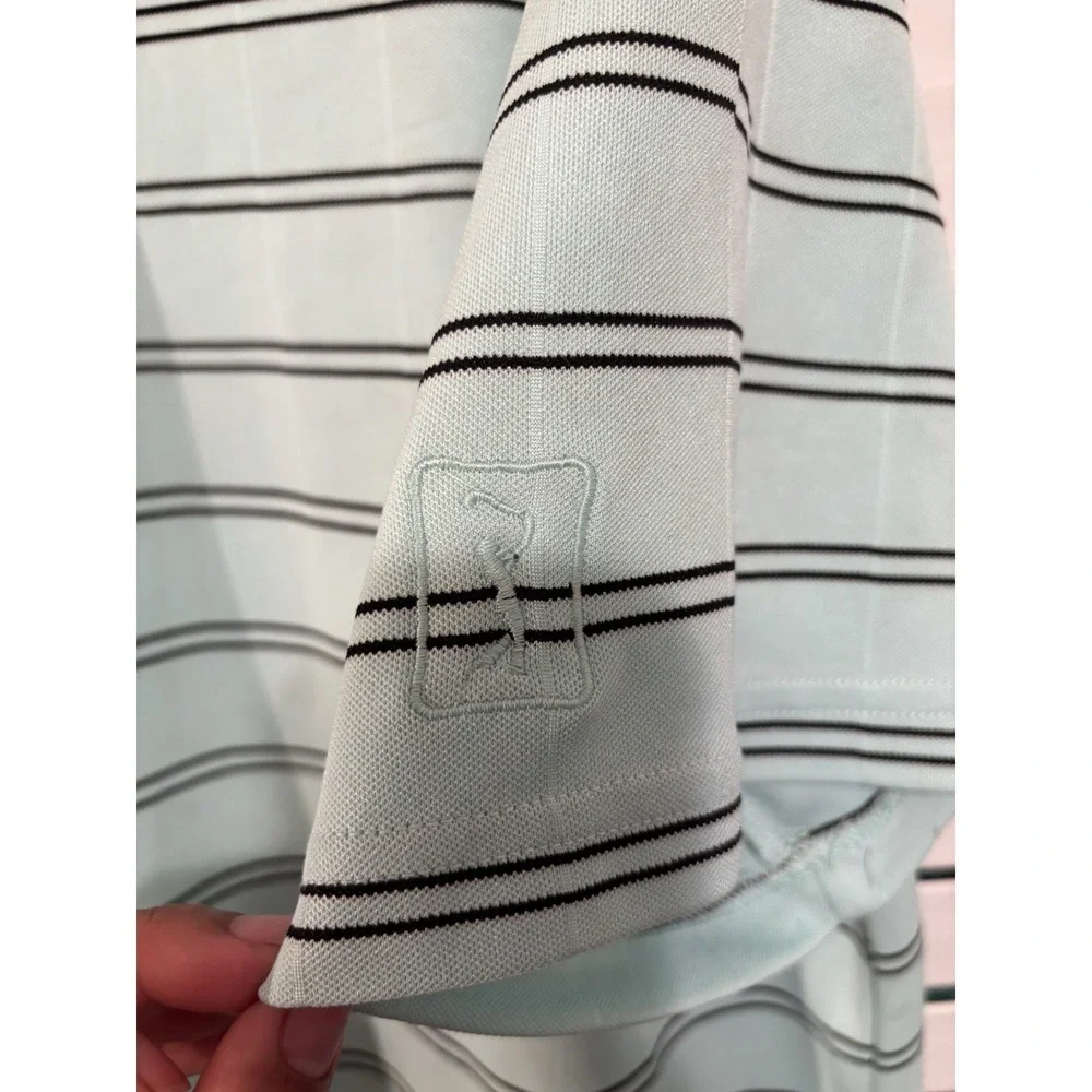 PGA Tour Mens Short Sleeve Polo Shirt‎ Gray Large  Striped
